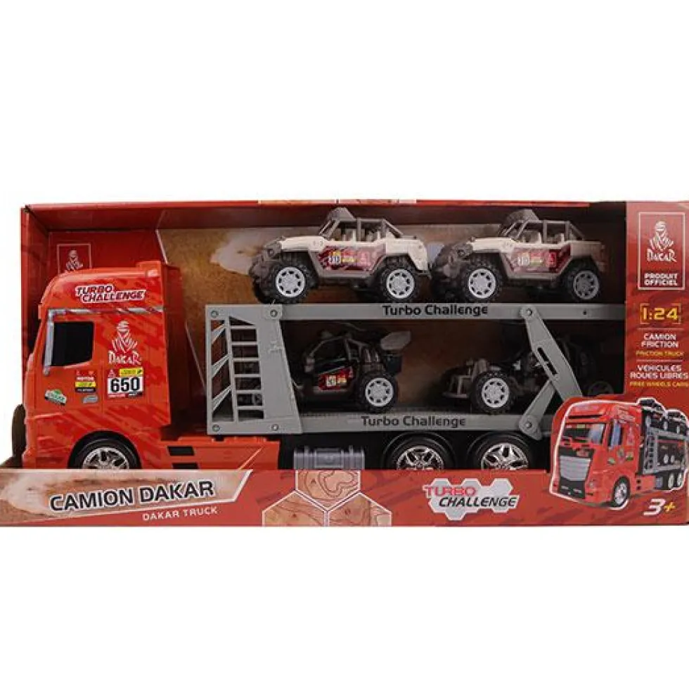 Camion de transport à friction Paris/Dakar + 4 véhicules 44 cm