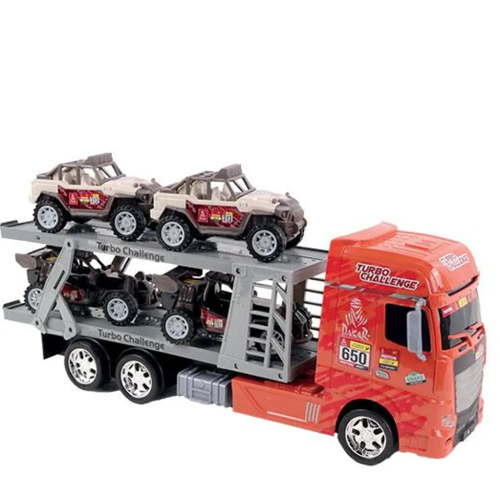 Camion de transport à friction Paris/Dakar + 4 véhicules 44 cm