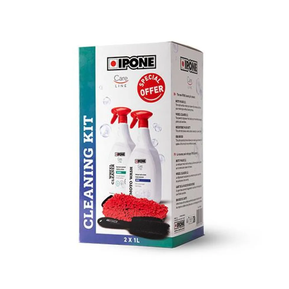 CLEANING KIT MOTO 2 NETTOYANTS + GANT + BROSSE - Ipone