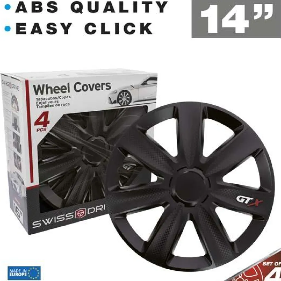 4 enjoliveurs CAR+ VR 14 pouces Carbone/Noir