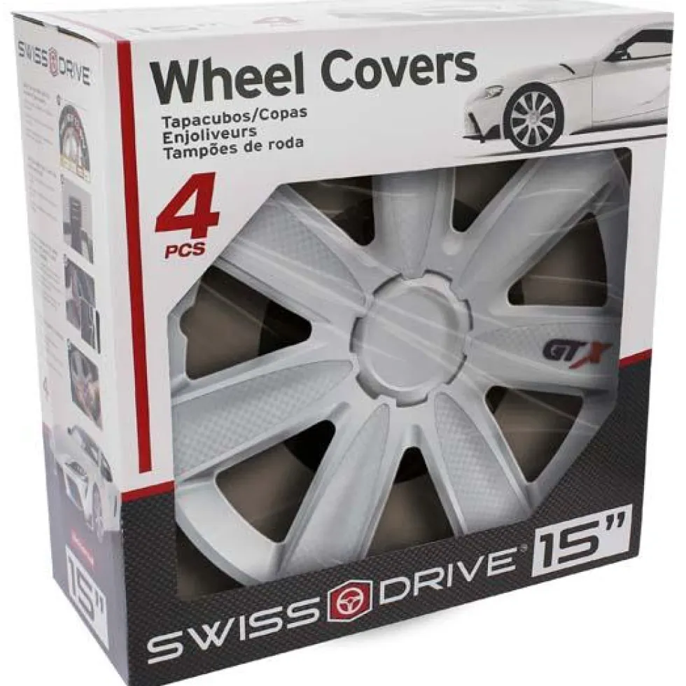 4 enjoliveurs CAR+ VR 14 pouces Carbone/Argent